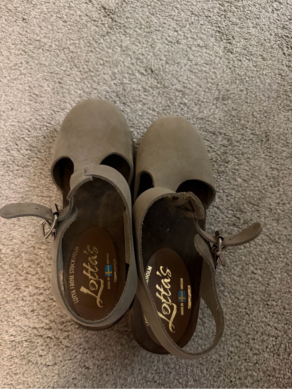 Lotta From Stockholm Taupe Leather Ankle-Strap Clogs